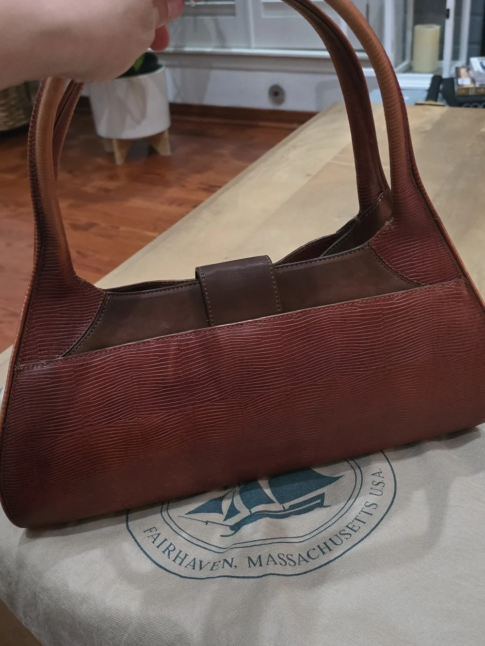 Vintage Floral Leather Tote Handbag - Brown & Red